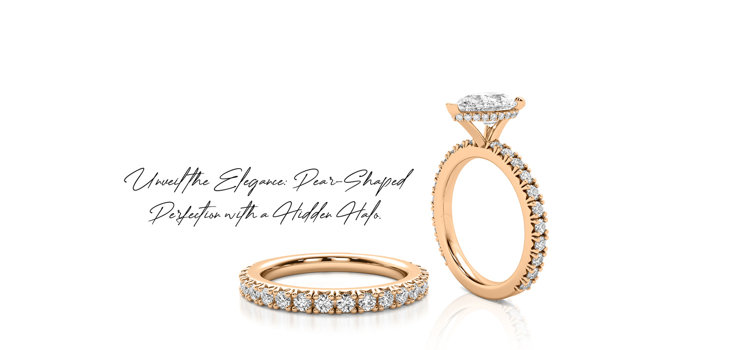 Hidden Halo Pear Engagement Ring Sets