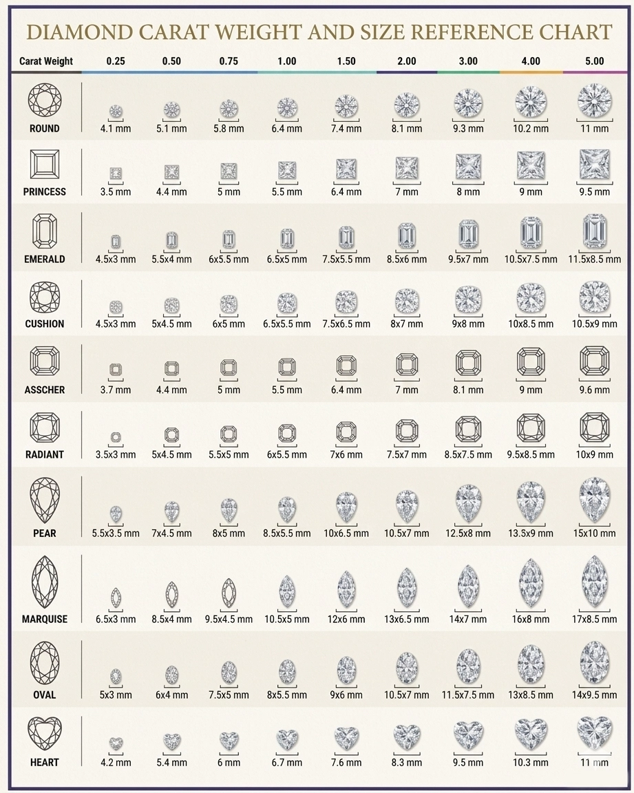 Diamond Carat Weight Size Chart